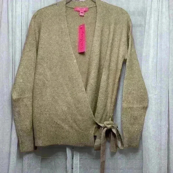 NWT Lilly Pulitzer medium Dixie Wrap Sweater in Sand Bar Metallic Item# AN - Picture 3 of 9